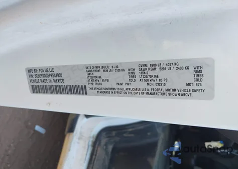 2023 Ram Promaster 2500 High Roof 159 Wb z USA, uszkodzony, nr VIN 3C6LRVDG5PE548950